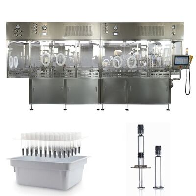 Máy chiết đầy xi lanh tự động nạp sẵn, nắp Luer Lock, máy chiết và đóng gel xi lanh thủy tinh